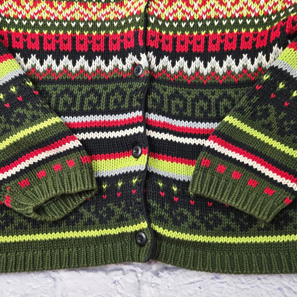 Field Gear Olive Green Multicolor Fair Isle Button Front Cardigan size Medium - Picture 9 of 13